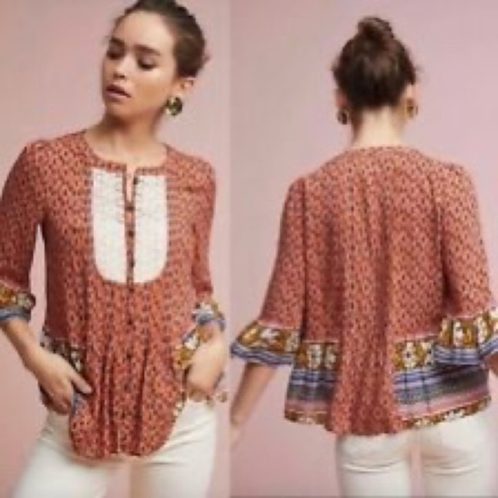 Maeve Rust and Blue Patterned Blouse